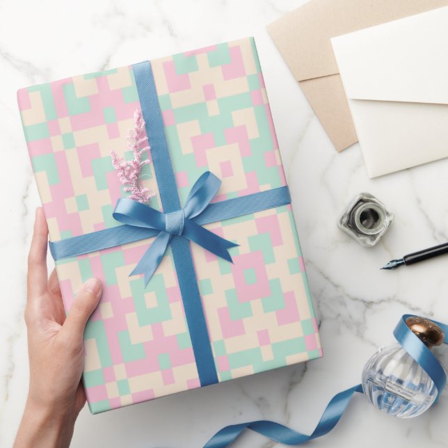 Pastel Geometric Pixel Art Seamless Pattern Wrapping Paper (Gifting)