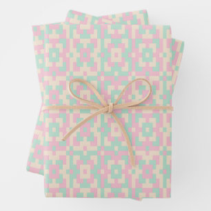 Pastel Geometric Pixel Art Seamless Pattern Wrapping Paper Sheets