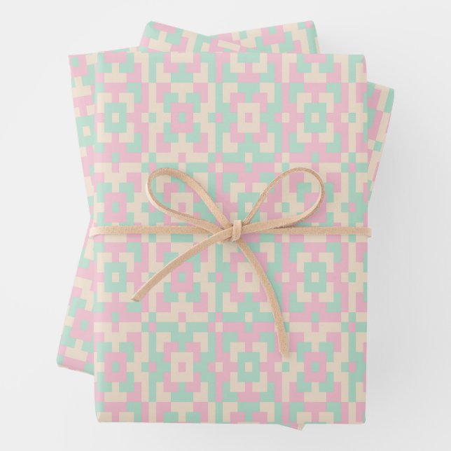 Pastel Geometric Pixel Art Seamless Pattern Wrapping Paper Sheets (In situ)