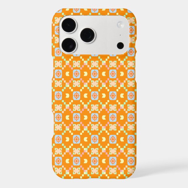 Pastel Geometric Pixel Pattern on Vibrant Orange  Case-Mate iPhone Case (Back)