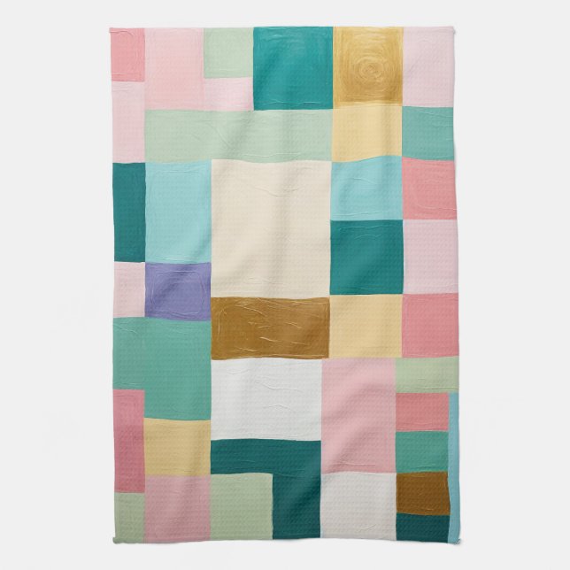 Pastel Geometric Quilt Kitchen Towel (Vertical)