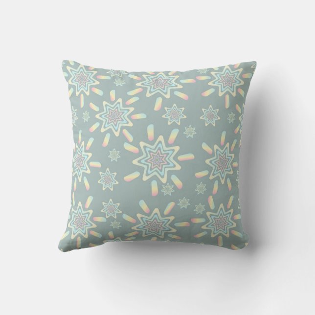 Pastel Geometric Retro Starburst Throw Pillow (Back)