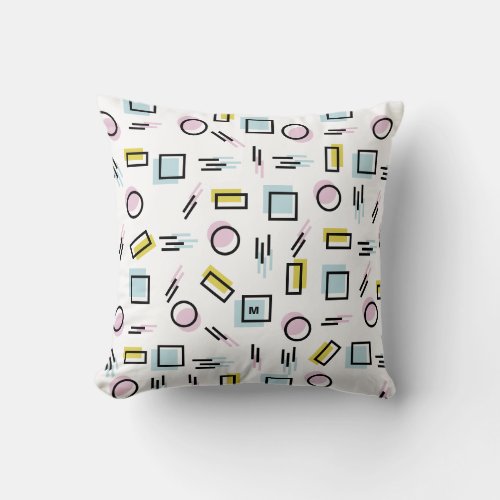 Pastel Geometric Shapes Pattern Monogram Pillow