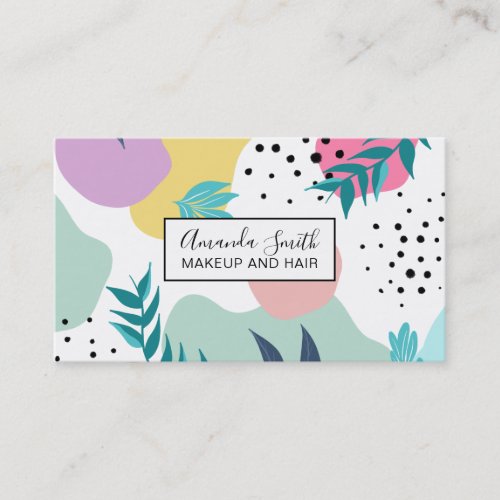 Pastel geometric shapes tropical leaf pattern business card