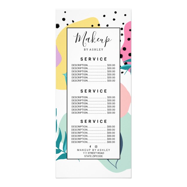 Pastel geometric shapes tropical leaf pattern rack card (Front)