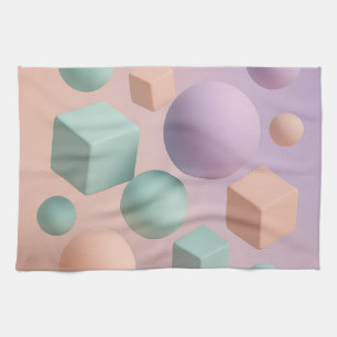 Pastel Geometric Spheres Cubes Kitchen Towel