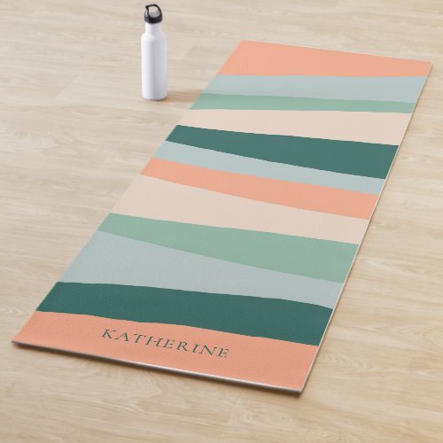 Pastel Geometric Stripes Blush Mint Green Yoga Mat
