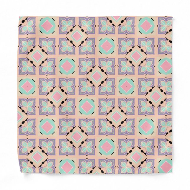 Pastel Geometric Tile Pattern | Pink Mint Purple  Bandana (Front)