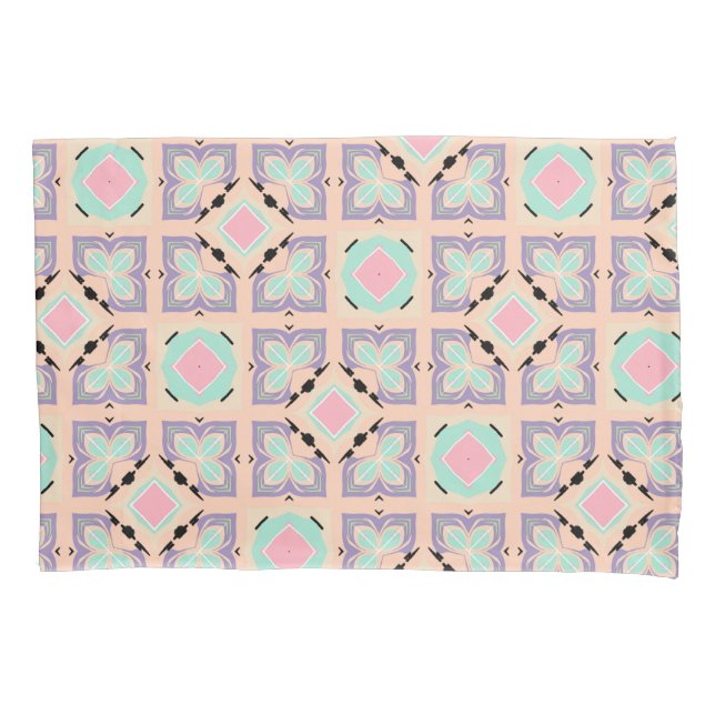 Pastel Geometric Tile Pattern | Pink Mint Purple  Pillow Case (Front)