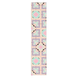 Pastel Geometric Tile Pattern Pink Mint Purple Short Table Runner