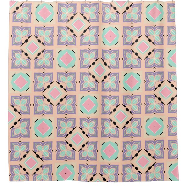 Pastel Geometric Tile Pattern | Pink Mint Purple  Shower Curtain (Front)