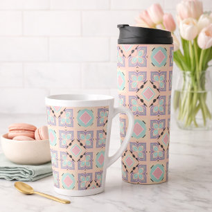 Pastel Geometric Tile Pattern Pink Mint Purple Thermal Tumbler