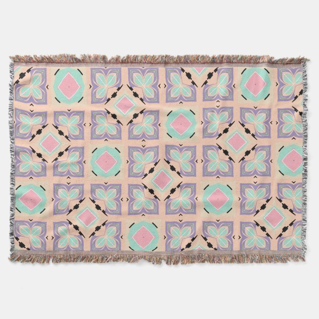 Pastel Geometric Tile Pattern | Pink Mint Purple  Throw Blanket (Front)