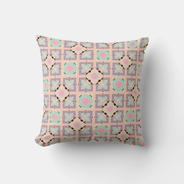 Pastel Geometric Tile Pattern | Pink Mint Purple  Throw Pillow (Front)