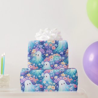 Pastel Ghost And Flowers Wrapping Paper