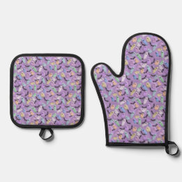 Pastel Ghosts Apron Kitchen Essential Oven Mitt & Pot Holder Set