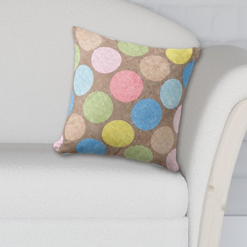 Pastel Giant Polka Dots on Brown Throw Pillow