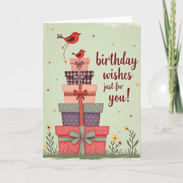 Pastel Gift Tower Birthday Card (Front)