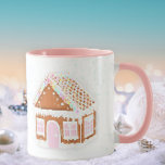 Pastel Gingerbread House Mug<br><div class="desc">Cute gingerbread house dripping with snowy white icing and pastel candy embellishments. Pretty pink windows and an arched door on a cinnamon spice brown frame.</div>