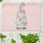 Pastel Gingerbread Sugar Castle Cake Kitchen Towel<br><div class="desc">This towel design features a trendy pastel gingerbread cookie castle made with 4 layers of cookie houses. You can personalize with your name. Colors include light pink,  light blue and light green and tan on a pink and white snowflake background.</div>