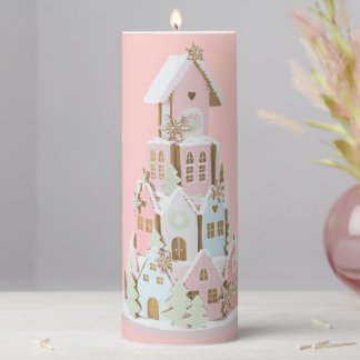Pastel Gingerbread Sugar Castle Cake Pillar Candle
