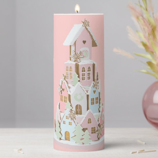 Pastel Gingerbread Sugar Castle Cake Pillar Candle (In Situ)