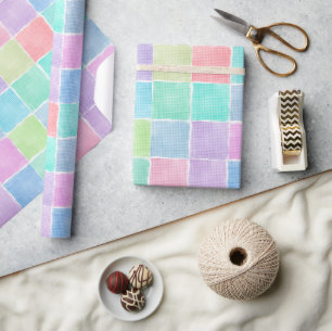 pastel gingham blocks wrapping paper