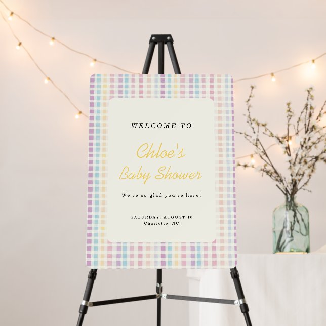 Pastel Gingham Gender Neutral Baby Shower Foam Board (In Situ (Stand))