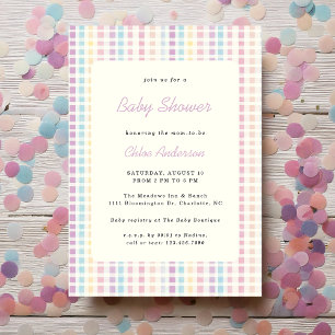 Pastel Gingham Gender Neutral Baby Shower Invitation