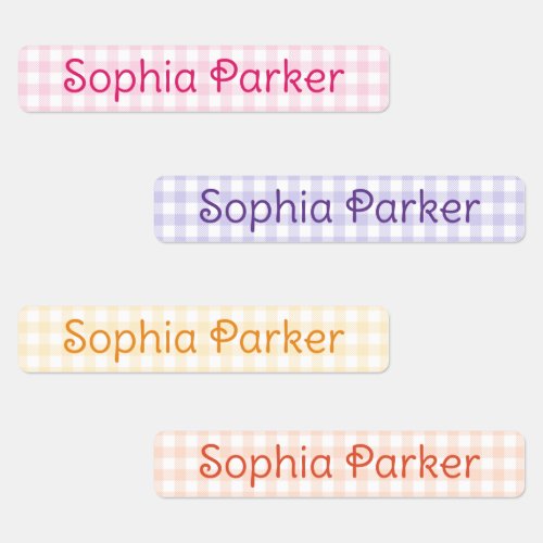 Pastel Gingham Girl Back To School Name Labels
