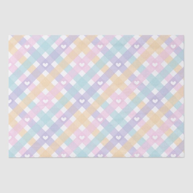 Pastel Gingham Hearts   Tissue Paper (Front)