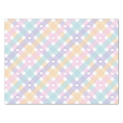 Pastel Gingham Hearts   Tissue Paper