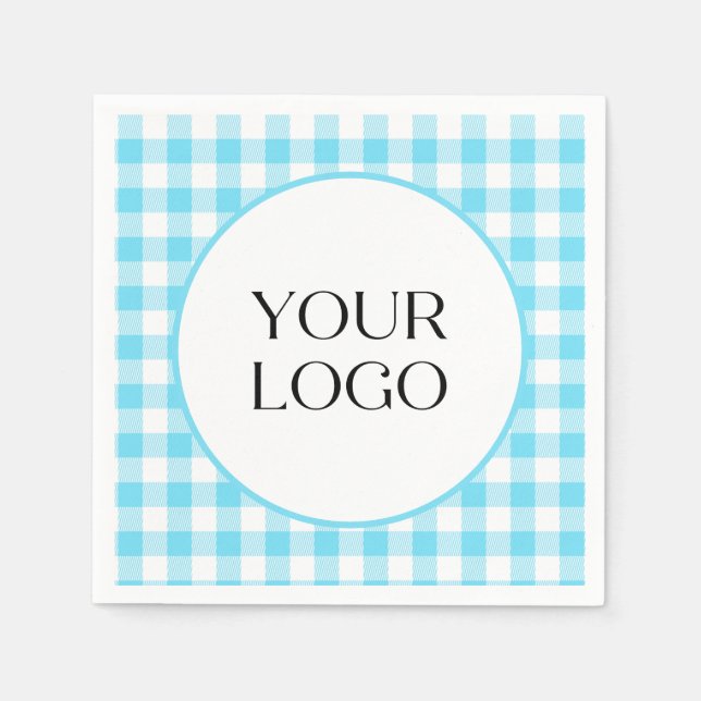 Pastel Gingham Napkins Your Logo Here Blue (Front)
