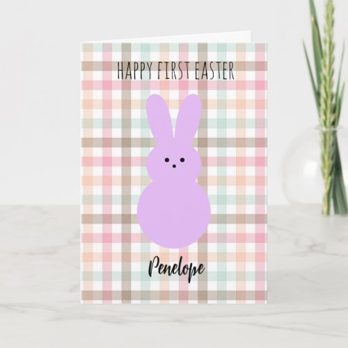 Pastel Gingham Purple Bunny First Easter Card