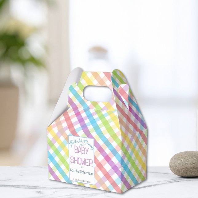Pastel Gingham Rainbow Baby Shower Favor Boxes (Creator Uploaded)