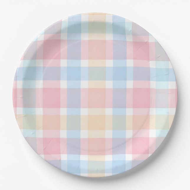 Pastel Gingham – Soft Watercolor Pattern Paper Plates (Front)