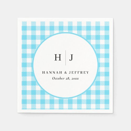 Pastel Gingham Wedding Napkins Blue