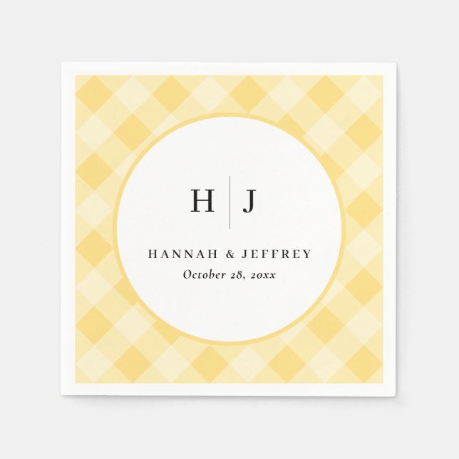 Pastel Gingham Wedding Yellow Napkins (Front)