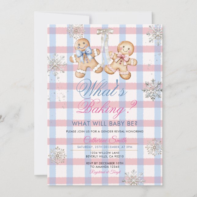 Pastel Gingham What’s Baking Gender Reveal Invitat Invitation (Front)