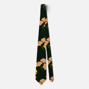 Pastel Ginko Leaves on Black background Neck Tie