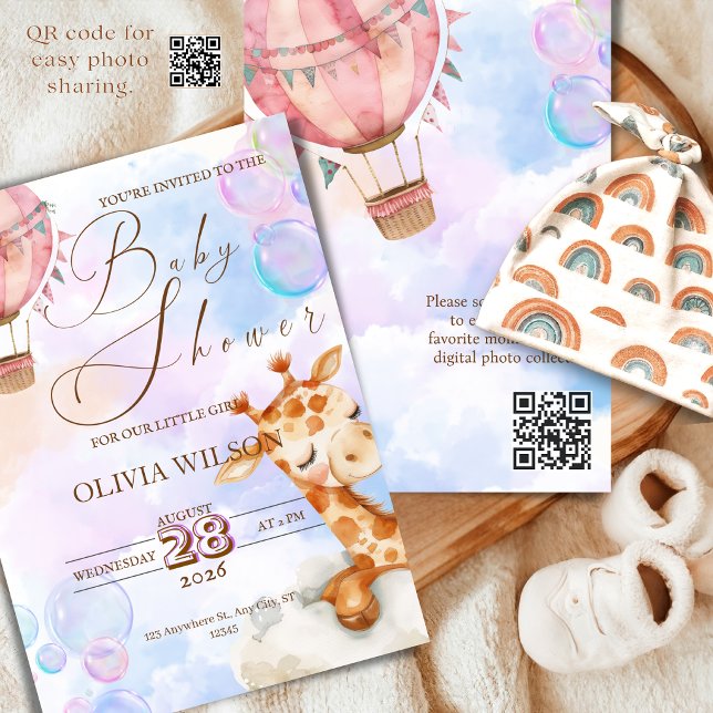 Pastel Giraffe Baby Shower Invitation with QR Code (Creator Uploaded)