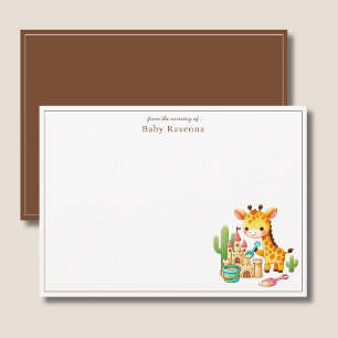 Pastel Giraffe Boy Building Sandcastle Thank You  Note Card