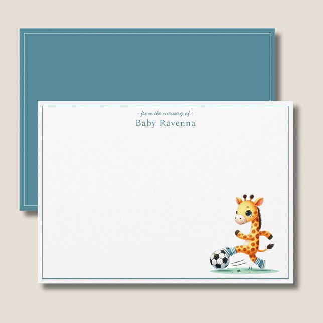 Pastel Giraffe Boy Playing Soccer Thank You Note Card (Creator Uploaded)