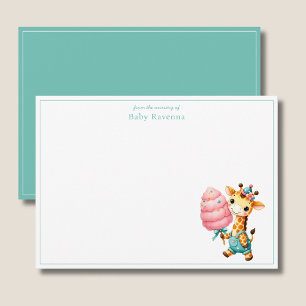 Pastel Giraffe Boy with Cotton Candy Thank You Note Card