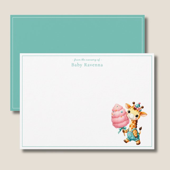 Pastel Giraffe Boy with Cotton Candy Thank You Note Card (Creator Uploaded)