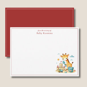 Pastel Giraffe Girl Building Sandcastle Thank You  Note Card