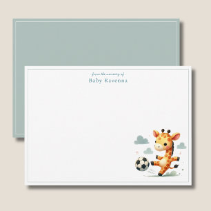 Pastel Giraffe Girl Playing Soccer Thank You Note Card