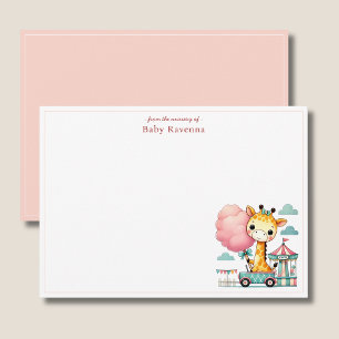 Pastel Giraffe Girl with Cotton Candy Thank You Note Card