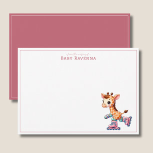 Pastel Giraffe on Roller Skates Girl Thank You  Note Card