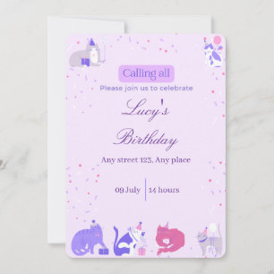 Pastel Girl Cat Invite